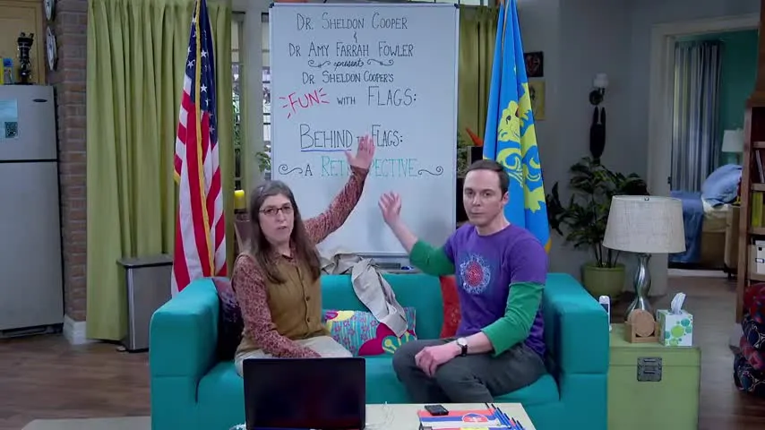 Image de la série The Big Bang Theory, épisode de la rétrospective de l'émission Fun With Flags de Sheldon Cooper