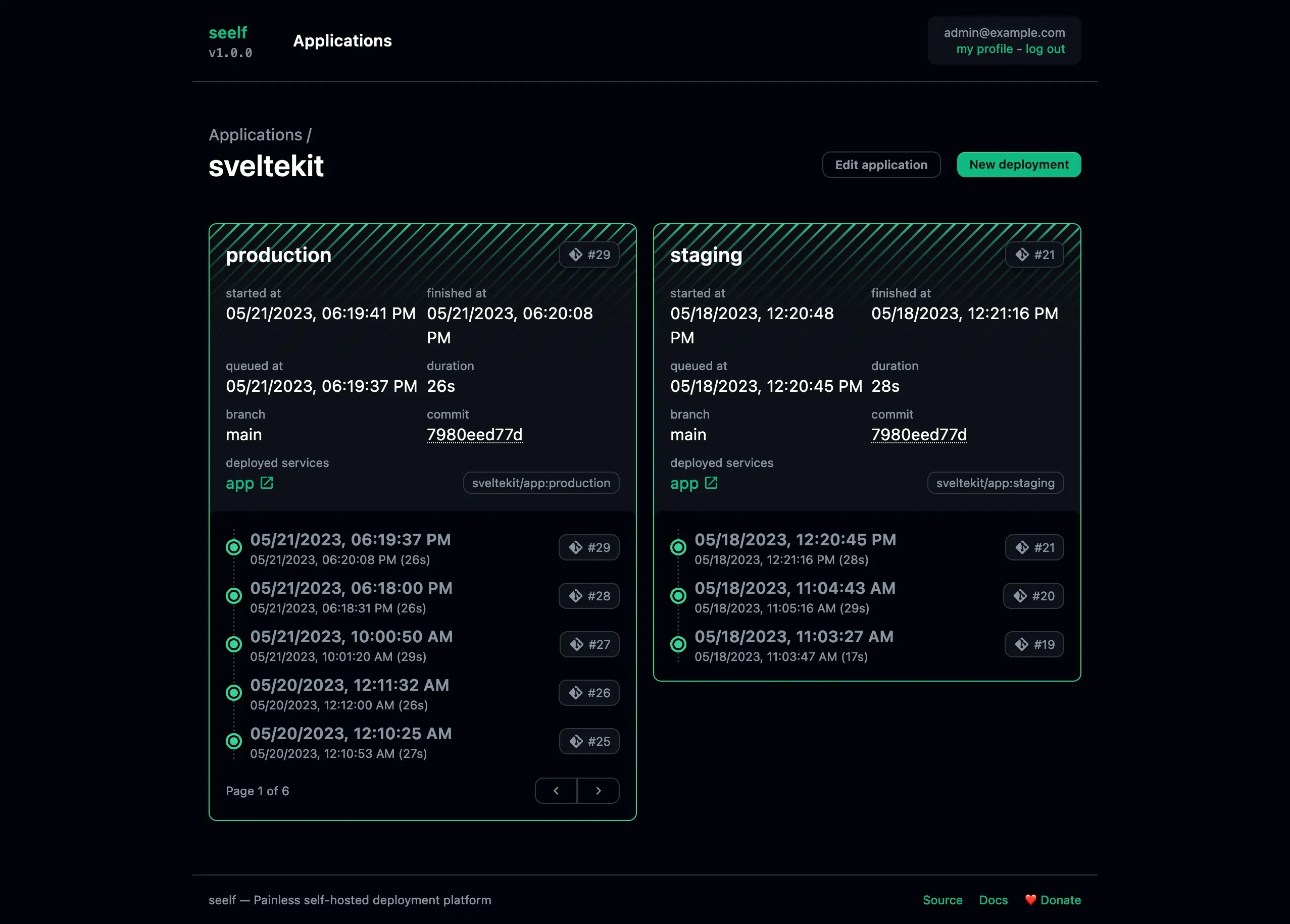 seelf application dashboard