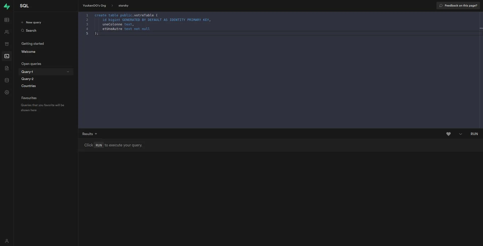 Supabase query editor